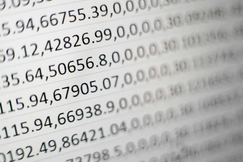 Zoomed-in image of a computer screen displaying with numerical data.